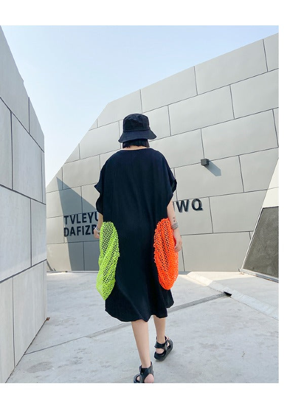 CHIFFON CONTRAST COLOR ASYMMETRIC LONG BLOUSE