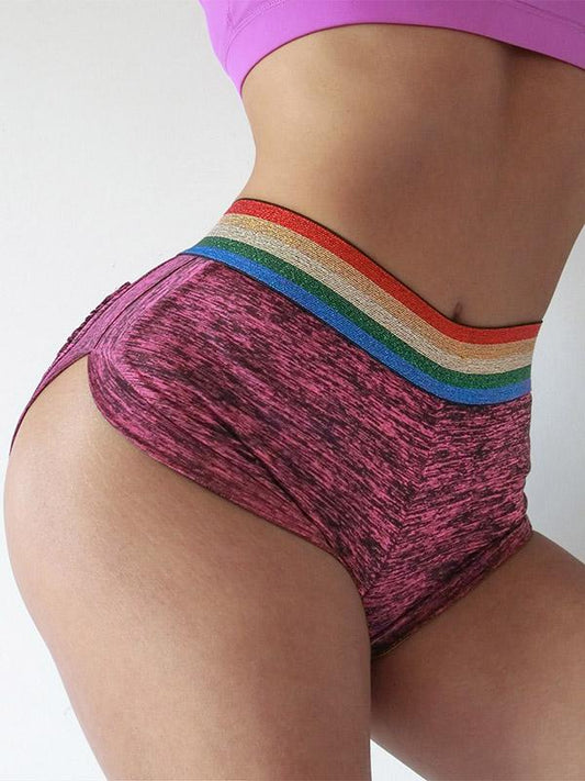 Sexy Contrast Color Wrap High-Waisted Sports Shorts