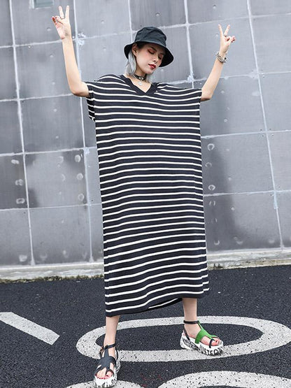 Striped V-neck Dress