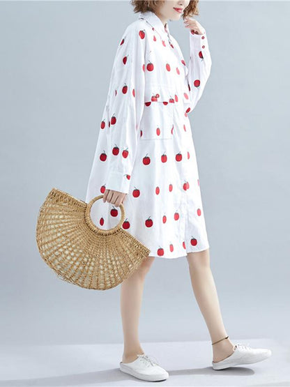 Loose Oversize Printed Lapel Blouse Dress