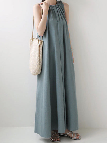 Urban Solid Color Sleeveless Cotton A-Line Maxi Dress