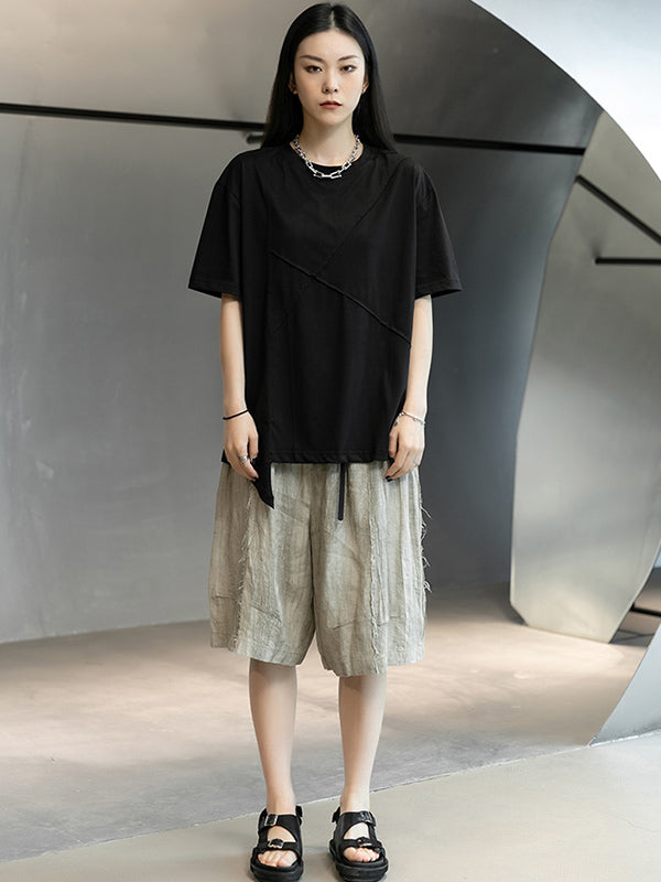 Stylish Round-Neck Irregularity Short Sleeve T-Shirt Tops