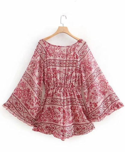 Printed Chiffon Flare Sleeves Jumpsuits