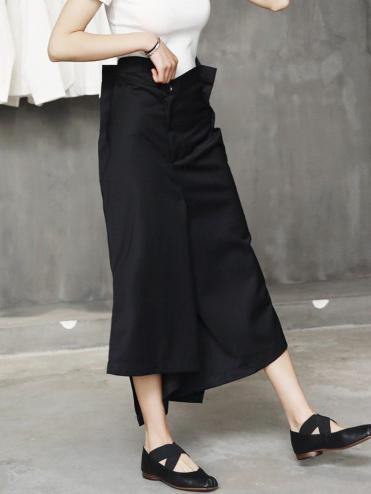 Black Cropped Wide-leg Three-quarter Pants