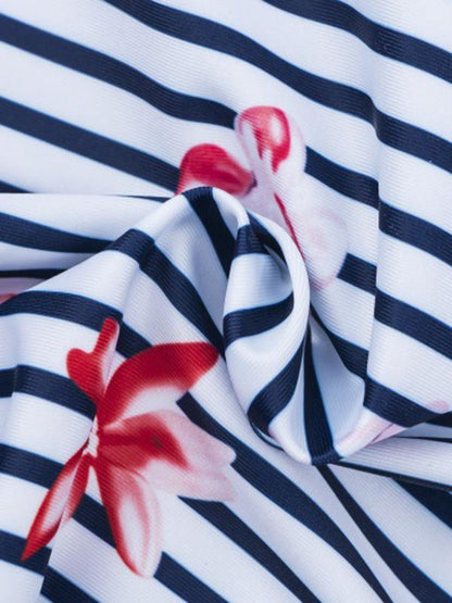 Striped Printed One Piece Swimsuit