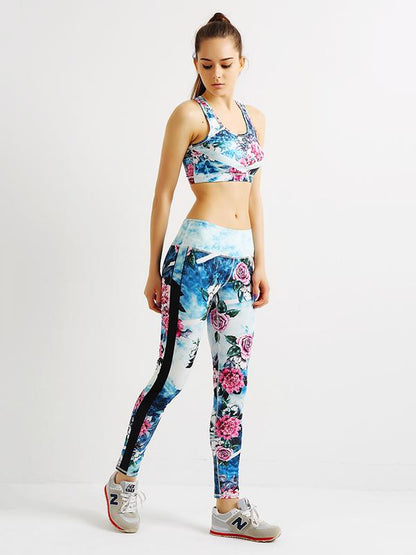 Yoga Floral Bra And Legging Suits