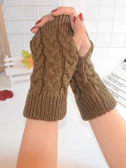 Threaded Half Finger Knit Gloves