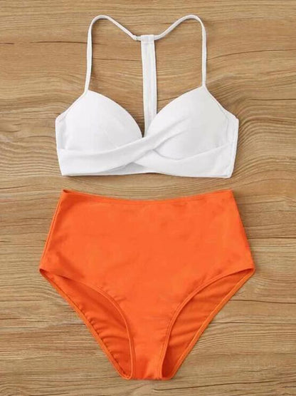 Solid Color Split-Joint Split Bikini Swimsuit