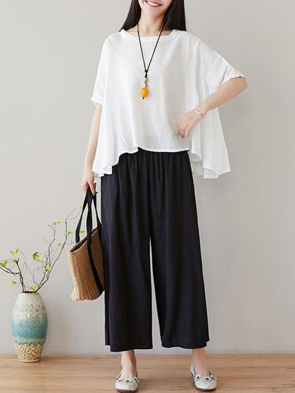 Loose Solid T-Shirt + Wide Leg Pants