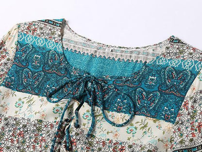 Pretty Bohemia Floral with Tie Half Sleeve Mini Vacation Dress