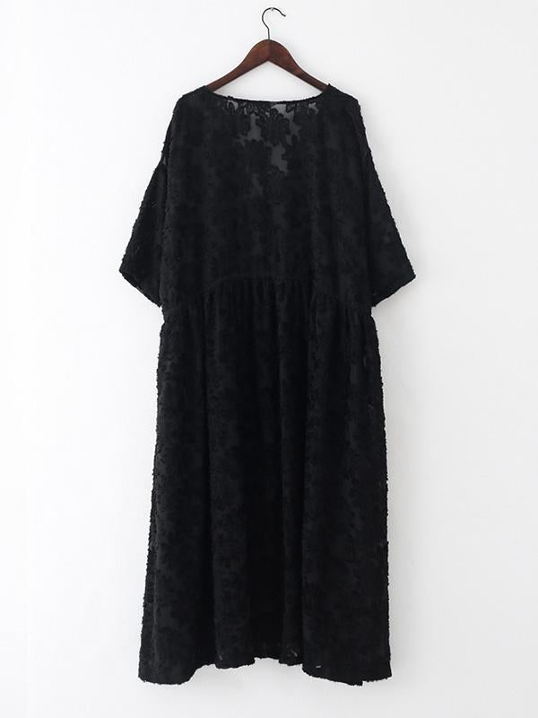 Loose Lace Hollow Cropped V-Neck Long Dress