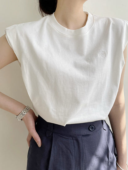 Simple Solid Color Round-Neck Cap-Sleeve Vest T-Shirt Tops