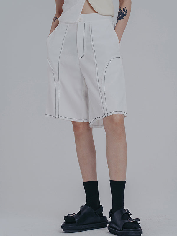 Simple Loose Contrast Color Striped Shorts
