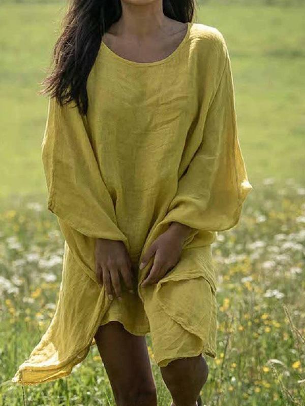 Loose Round Neck Solid Casual Mini Dress