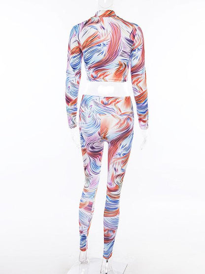 Mock Neck Long Sleeve Tees And Leggings Suits