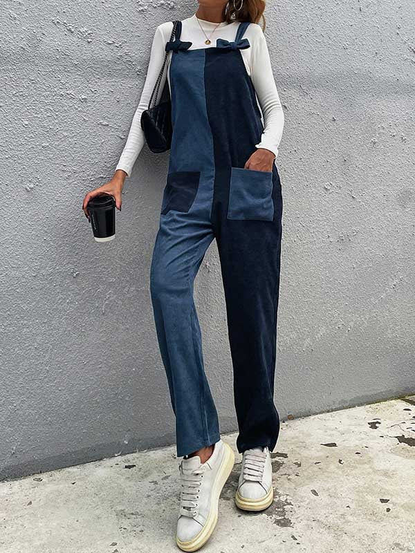 Original Split-Joint Contrast Color Jumpsuits