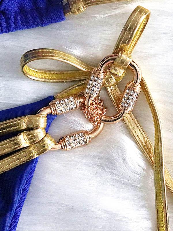 Solid Color Bandage Split Bikini Swimsuit