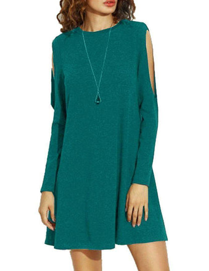 Solid Color Off shoulder long sleeve Mini Dress