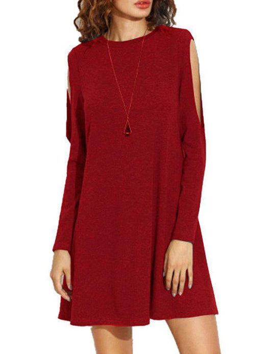 Solid Color Off shoulder long sleeve Mini Dress