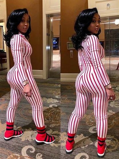 Striped V-neck Fitness Jumpsuits