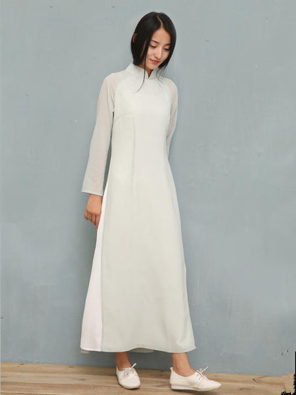 Light-Gray Split-side Long Ao Dai Cheongsam Dress