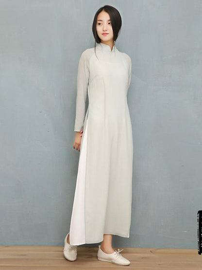 Light-Gray Split-side Long Ao Dai Cheongsam Dress