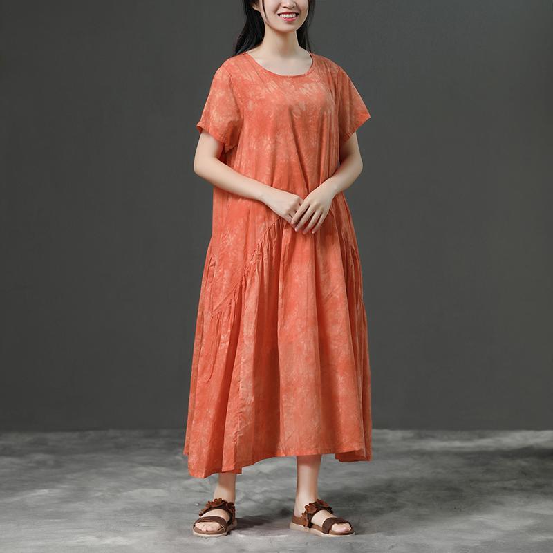 Cotton Orange Loose Casual Long Dress