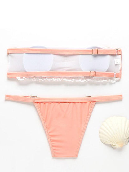 Lace Backless Bandeau Split Bikini Swimsuit