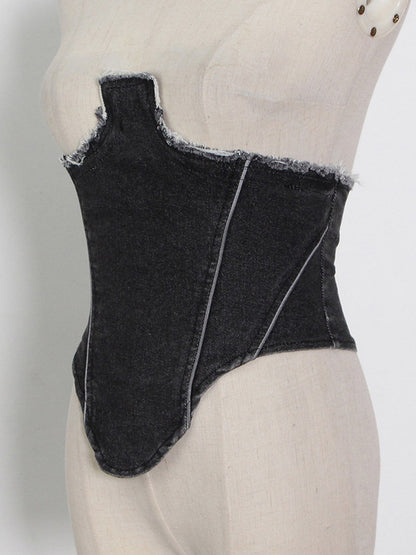 Stylish Denim Split-Joint Vest Tops