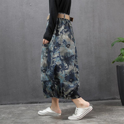 Buykud Literary Abstract Printed Casual Loose Skirt