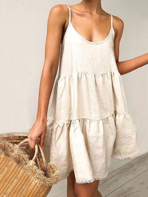 Simple Loose Ruffled Solid Mini Dresses