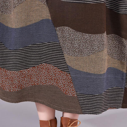 Buykud Wavy Colorful Stripes Retro Elegant Loose Dress