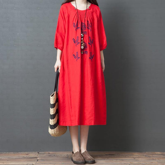 Casual Womens Vintage Linen Half Sleeve Dress