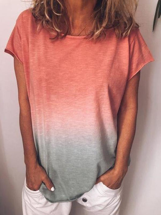 Plus Size Round Neck Gradient Fringed T-shirt