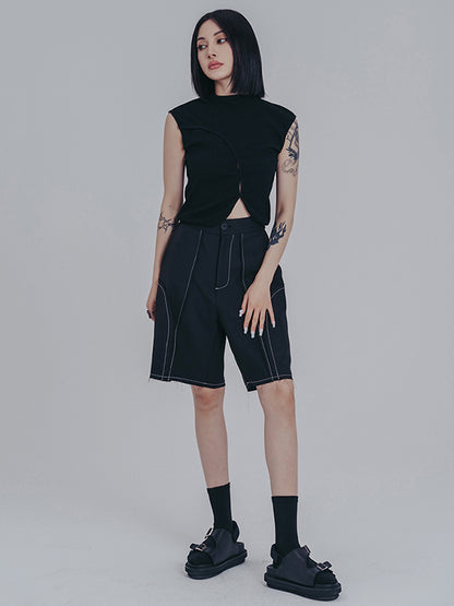 Original Irregular Contrast Color Split-Joint Vest Top