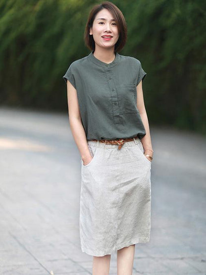 Solid High-low Short Sleeves Shirt