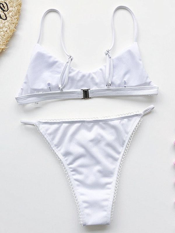 Solid Color Bow Bikini Swimsuit