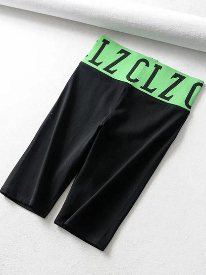 Waistband Letter Printed Sports Shorts