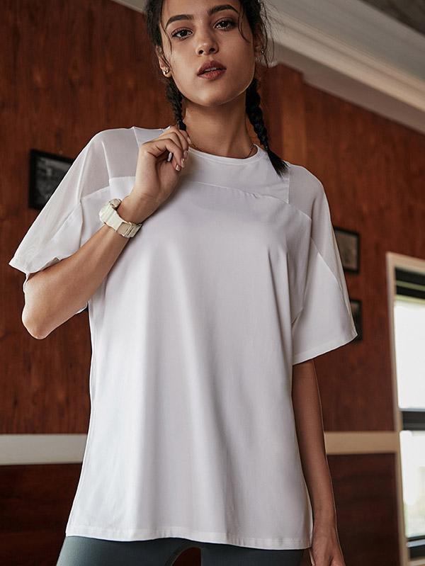 Loose Solid See-Through Yoga Tees