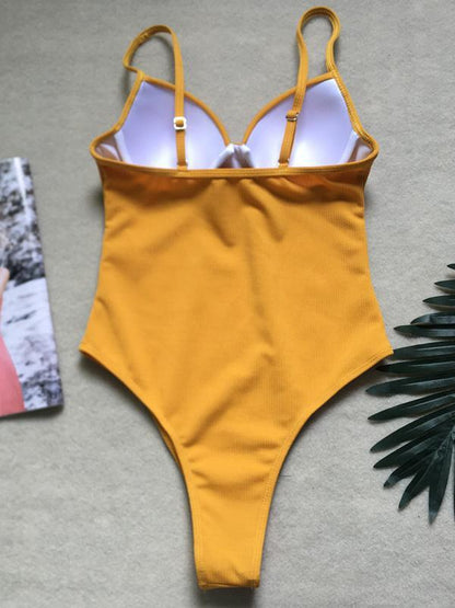 Plain Ribbed One-piece Swimwear
