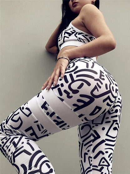 Racerback Printed Sleeveless Tanks And Leggings Suits