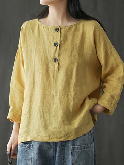 Artistic Retro Solid Shirt Blouse Tops