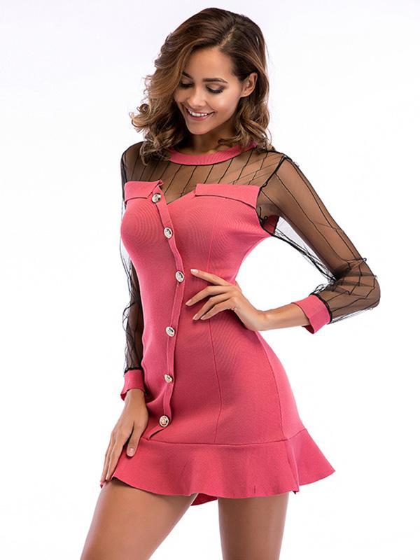 Split-Joint Wrap Long Sleeve Mini Dresses