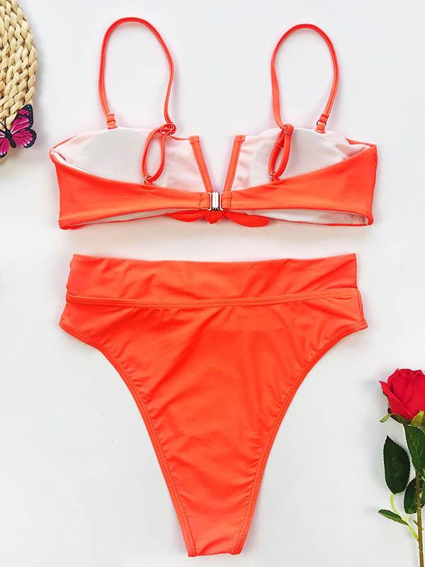 V-Neck Knotted Split Bikini Swimsuit