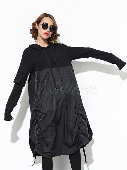 Loose BF Style Hooded Long Shirt Dress