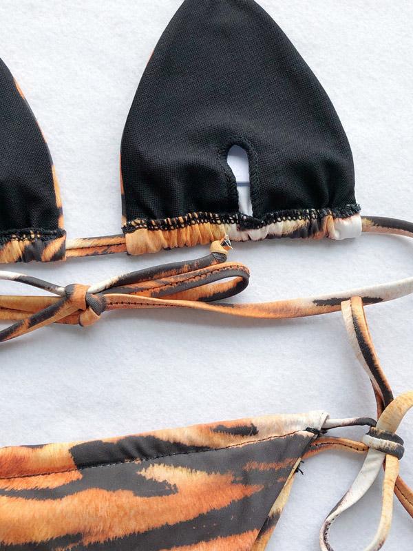 Tiger Print Split Bikini Swimsuit