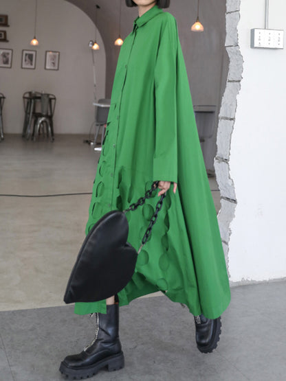 Stylish Solid Color Asymmetric Lapel Long Sleeves Midi Dress