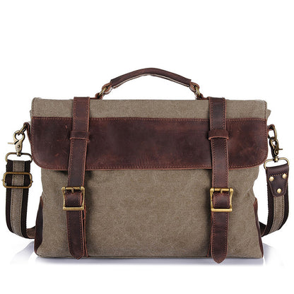 top layer crazy horse leather shoulder bag retro canvas bag