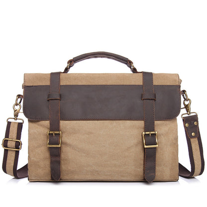 top layer crazy horse leather shoulder bag retro canvas bag