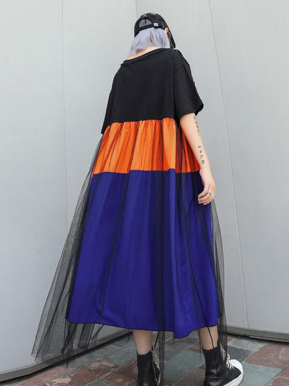 Loose Mesh Split-joint Short Sleeves Dress